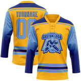 Custom Gold Light Blue Royal-White Gradient Sleeves Lace Neck Hockey Jersey
