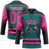 Custom Teal Pink Black-White Gradient Sleeves Lace Neck Hockey Jersey