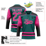 Custom Teal Pink Black-White Gradient Sleeves Lace Neck Hockey Jersey