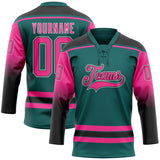 Custom Teal Pink Black-White Gradient Sleeves Lace Neck Hockey Jersey
