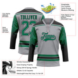 Custom Gray Kelly Green-Black Gradient Sleeves Lace Neck Hockey Jersey