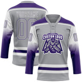 Custom Gray White-Purple Gradient Sleeves Lace Neck Hockey Jersey