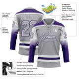 Custom Gray White-Purple Gradient Sleeves Lace Neck Hockey Jersey