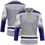 Custom Gray White-Purple Gradient Sleeves Lace Neck Hockey Jersey