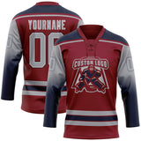 Custom Crimson Gray Navy-White Gradient Sleeves Lace Neck Hockey Jersey