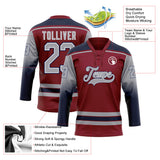 Custom Crimson Gray Navy-White Gradient Sleeves Lace Neck Hockey Jersey