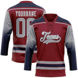 Custom Crimson Gray Navy-White Gradient Sleeves Lace Neck Hockey Jersey
