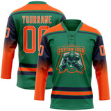 Custom Kelly Green Orange Navy-White Gradient Sleeves Lace Neck Hockey Jersey