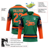 Custom Kelly Green Orange Navy-White Gradient Sleeves Lace Neck Hockey Jersey