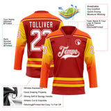 Custom Red White Yellow-Orange Gradient Sleeves Lace Neck Hockey Jersey