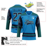 Custom Blue Navy Teal-White Gradient Sleeves Lace Neck Hockey Jersey