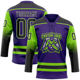 Custom Purple Black Neon Green-White Gradient Sleeves Lace Neck Hockey Jersey