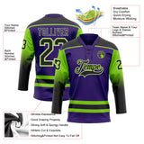 Custom Purple Black Neon Green-White Gradient Sleeves Lace Neck Hockey Jersey