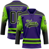Custom Purple Black Neon Green-White Gradient Sleeves Lace Neck Hockey Jersey