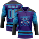Custom Purple Panther Blue Black-White Gradient Sleeves Lace Neck Hockey Jersey