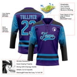 Custom Purple Panther Blue Black-White Gradient Sleeves Lace Neck Hockey Jersey