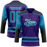 Custom Purple Panther Blue Black-White Gradient Sleeves Lace Neck Hockey Jersey