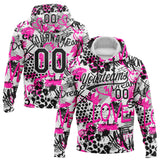 Custom Stitched Graffiti Pattern White-Black 3D Sports Pullover Sweatshirt Hoodie