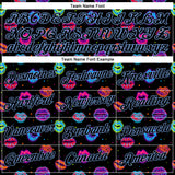 Custom Graffiti Pattern Black-Light Blue 3D Dots And Kiss Lips Performance T-Shirt