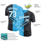 Custom Graffiti Pattern White Black-Sky Blue Scratch 3D Performance T-Shirt