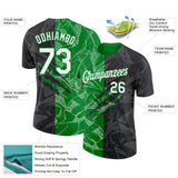 Custom Graffiti Pattern White Black-Grass Green Scratch 3D Performance T-Shirt