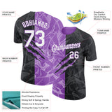 Custom Graffiti Pattern White Black-Medium Purple Scratch 3D Performance T-Shirt