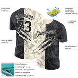Custom Graffiti Pattern Black-Cream Scratch 3D Performance T-Shirt