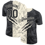 Custom Graffiti Pattern Black-Cream Scratch 3D Performance T-Shirt