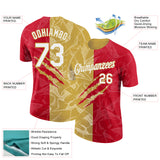 Custom Graffiti Pattern White Red-Old Gold Scratch 3D Performance T-Shirt