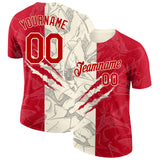 Custom Graffiti Pattern Red-Cream Scratch 3D Performance T-Shirt