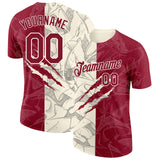 Custom Graffiti Pattern Crimson-Cream Scratch 3D Performance T-Shirt