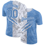 Custom Graffiti Pattern Light Blue-White Scratch 3D Performance T-Shirt
