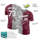 Custom Graffiti Pattern White Burgundy-Gray Scratch 3D Performance T-Shirt