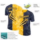 Custom Graffiti Pattern Gold-Navy Scratch 3D Performance T-Shirt