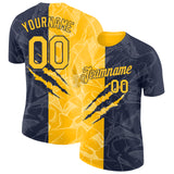 Custom Graffiti Pattern Gold-Navy Scratch 3D Performance T-Shirt