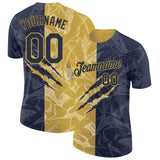 Custom Graffiti Pattern Navy-Old Gold Scratch 3D Performance T-Shirt