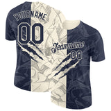 Custom Graffiti Pattern Navy-Cream Scratch 3D Performance T-Shirt
