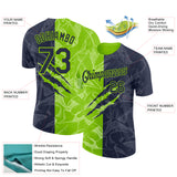 Custom Graffiti Pattern Navy-Neon Green Scratch 3D Performance T-Shirt