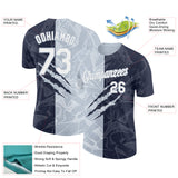 Custom Graffiti Pattern White Navy-Silver Scratch 3D Performance T-Shirt