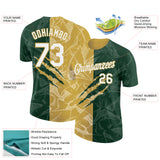 Custom Graffiti Pattern White Green-Old Gold Scratch 3D Performance T-Shirt