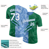 Custom Graffiti Pattern White Kelly Green-Light Blue Scratch 3D Performance T-Shirt