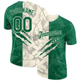Custom Graffiti Pattern Kelly Green-Cream Scratch 3D Performance T-Shirt