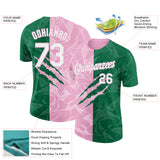 Custom Graffiti Pattern White Kelly Green-Light Pink Scratch 3D Performance T-Shirt