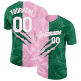 Custom Graffiti Pattern White Kelly Green-Light Pink Scratch 3D Performance T-Shirt