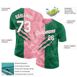 Custom Graffiti Pattern White Kelly Green-Medium Pink Scratch 3D Performance T-Shirt