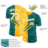 Custom Graffiti Pattern White Teal-Gold Scratch 3D Performance T-Shirt