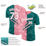 Custom Graffiti Pattern White Teal-Medium Pink Scratch 3D Performance T-Shirt