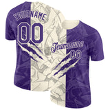Custom Graffiti Pattern Purple-Cream Scratch 3D Performance T-Shirt