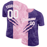 Custom Graffiti Pattern White Purple-Light Pink Scratch 3D Performance T-Shirt
