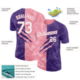 Custom Graffiti Pattern White Purple-Medium Pink Scratch 3D Performance T-Shirt